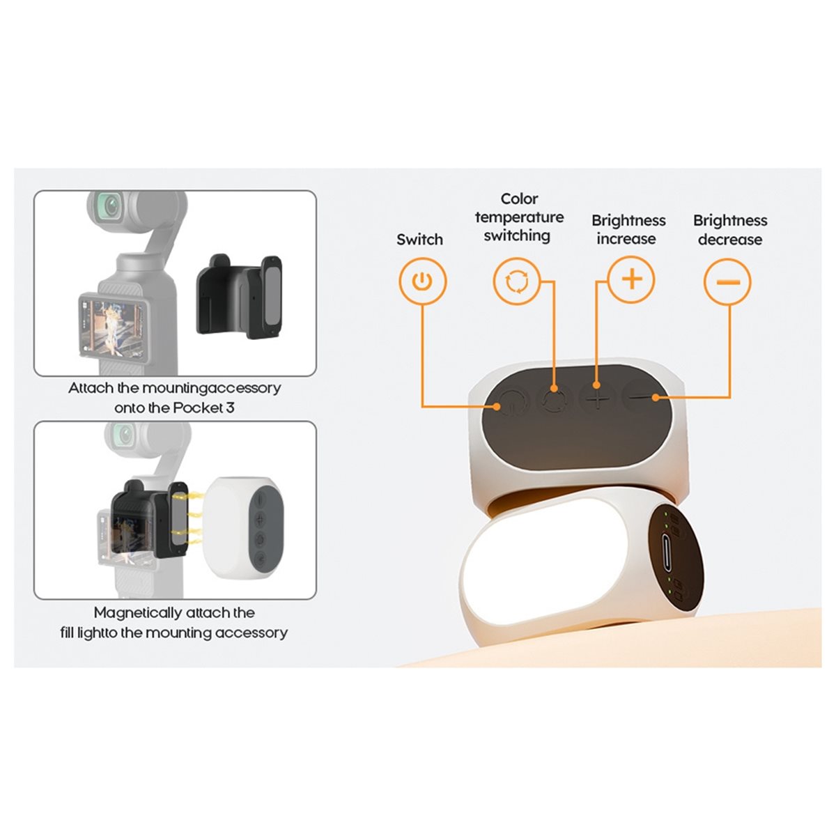 Photography Lighting Composition - A48U Luz de Relleno para Pocket
